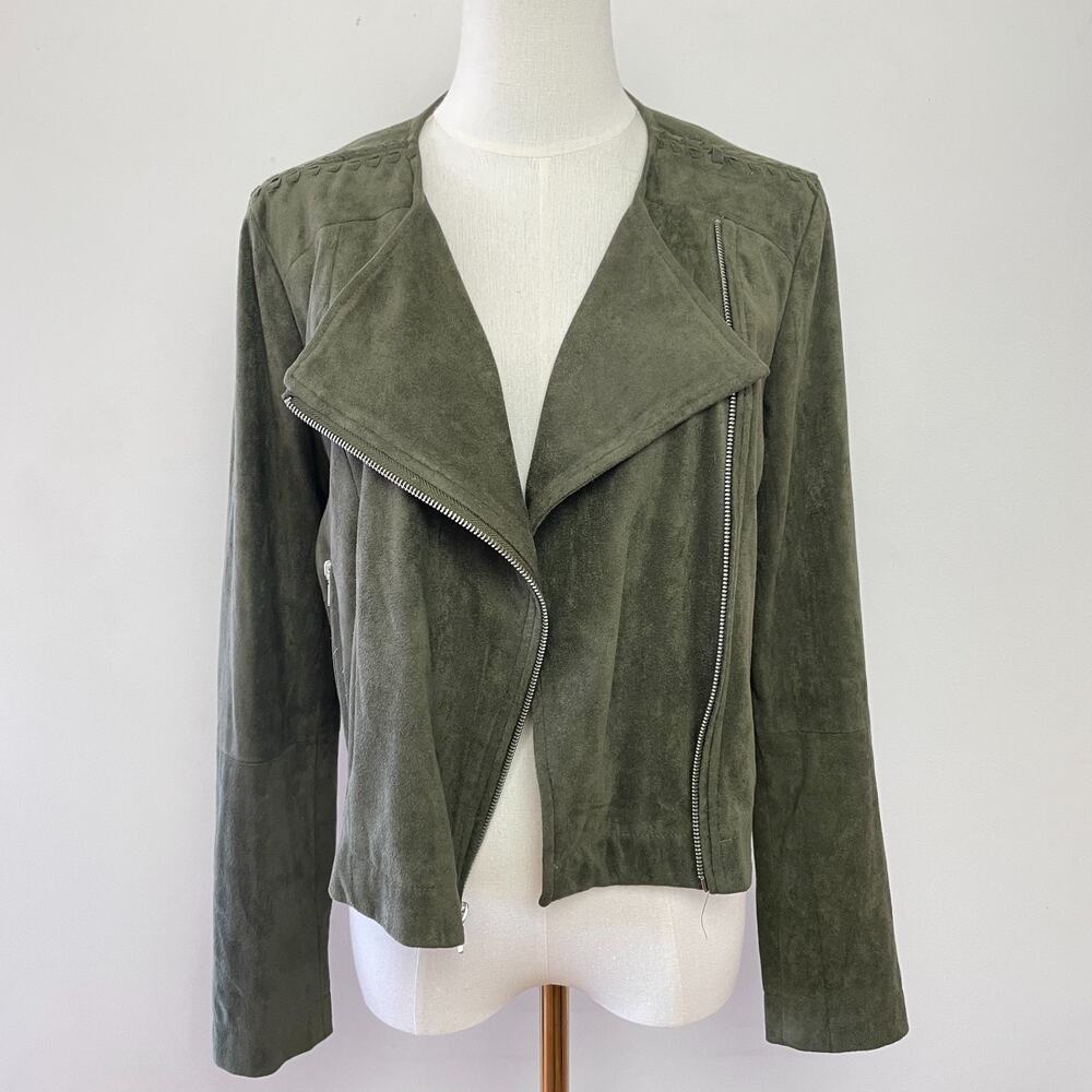 Bb Dakota Suede‎ Moto Jacket S Green Fairy Grunge Indie Sleaze Waterfall Zip
